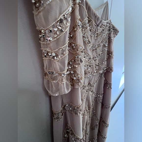 Aiden Mattox Chic Beaded  Beige Beaded Mini Dress - Picture 7 of 10